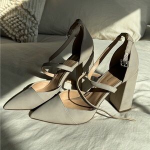 Gray Strappy Block Heels